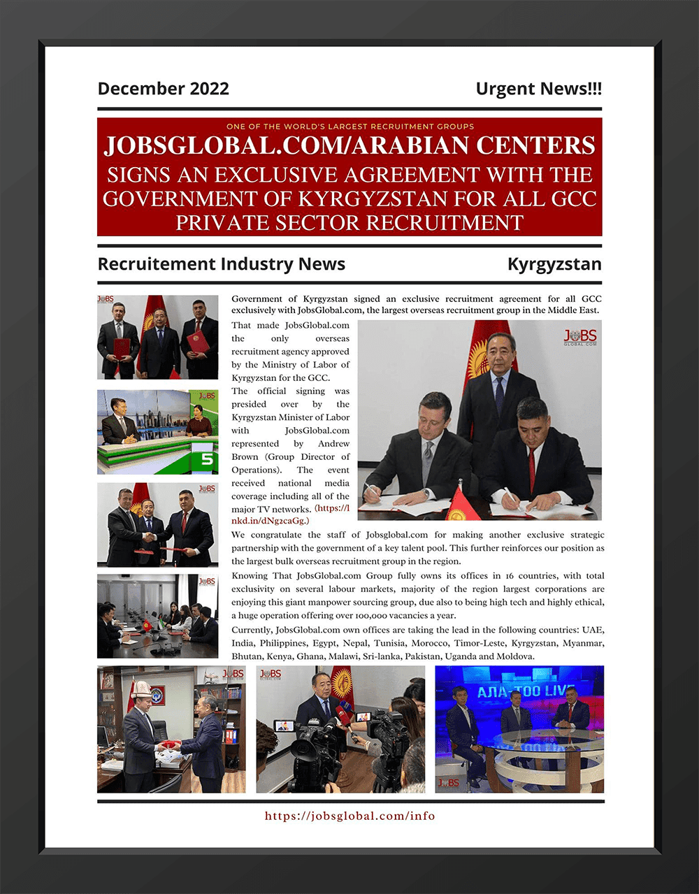 Exclusive agreement with the Kyrgyzstan government